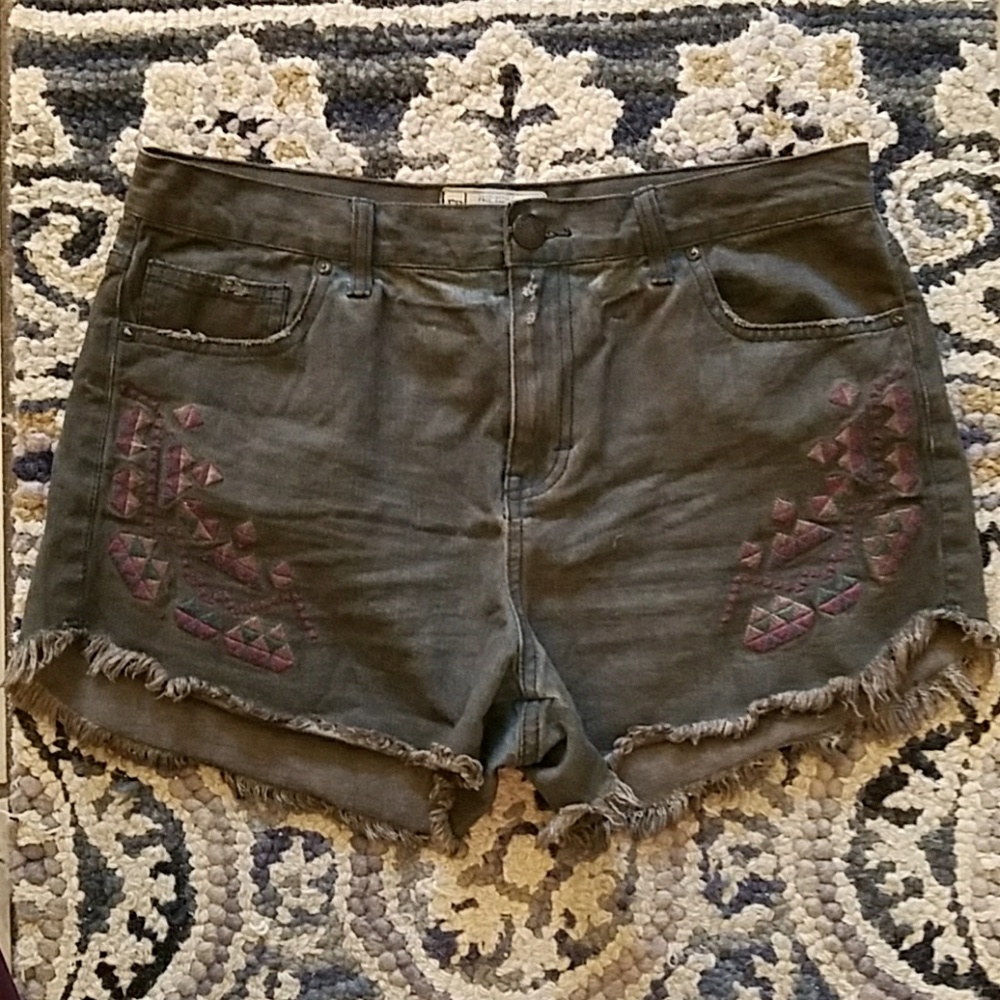 Denim Embroidered Shorts